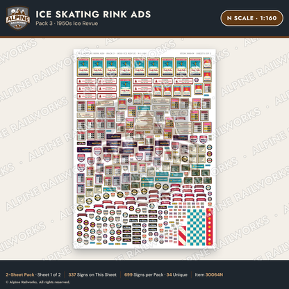 Alpine Railworks 30064N N Scale Ice Skating Rink Ads - 1950s Ice Revue