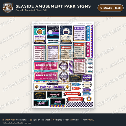 Alpine Railworks 30215O O Scale Seaside Amusement Park Signs - Arcade