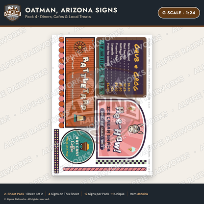Alpine Railworks 31239G G Scale Oatman AZ Signs - Diners & Cafes