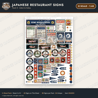 Alpine Railworks 30420O O Scale Japanese Restaurant Signs - Udon