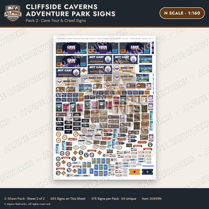 Alpine Railworks 30859N N Scale Roadside Signs - Cave Adventure Park