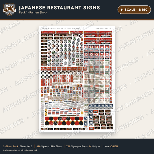 Alpine Railworks 30416N N Scale Japanese Restaurant Signs - Ramen Shop