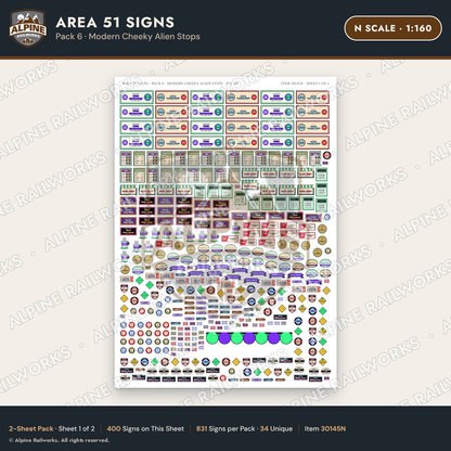 Alpine Railworks 30145N N Scale Area 51 Signs
