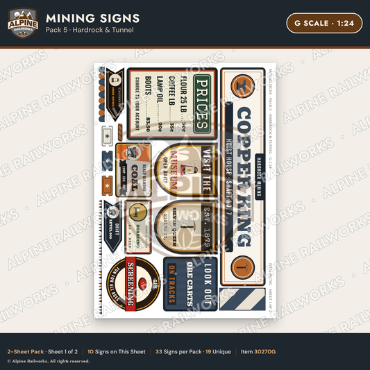 Alpine Railworks 30270G G Scale Mining Signs - Hardrock & Tunnel