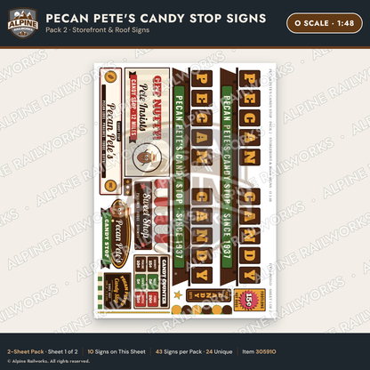 Alpine Railworks 30591O O Scale Roadside Signs - Pecan Candy Stop
