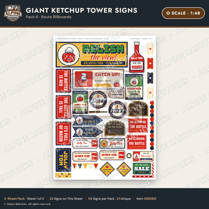 Alpine Railworks 30929O O Scale Roadside Signs - Ketchup Bottle Tower