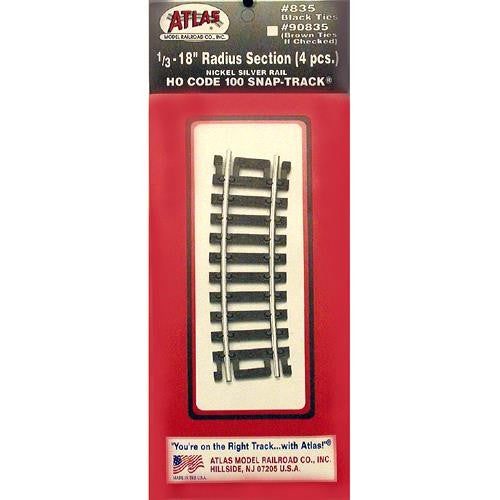 Atlas 835 HO Code 100 1/3-18" Radius Snap Track (4)