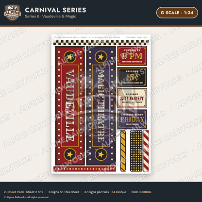 Alpine Railworks 30006G G Scale Carnival Signs - Vaudeville & Magic