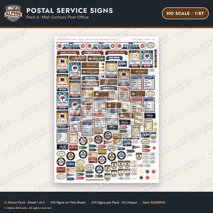 Alpine Railworks 30299HO HO Scale Postal Service Signs
