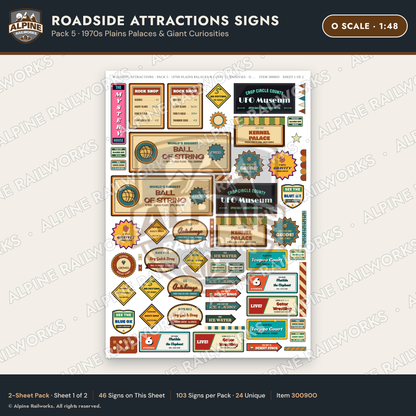 Alpine Railworks 30090O O Scale Roadside Attractions Signs
