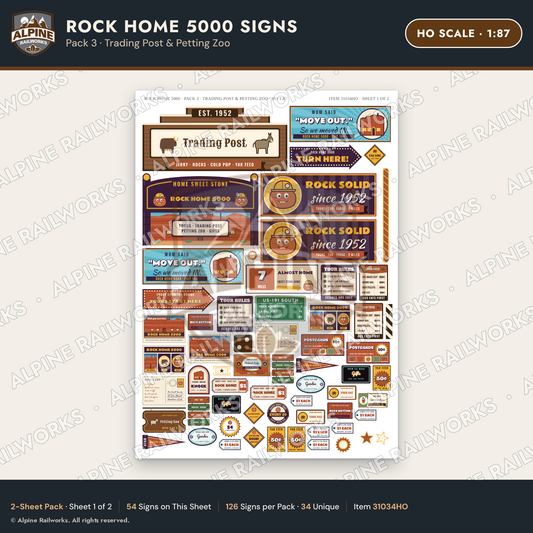 Alpine Railworks 31034HO HO Scale Roadside Signs - Cliff Rock House