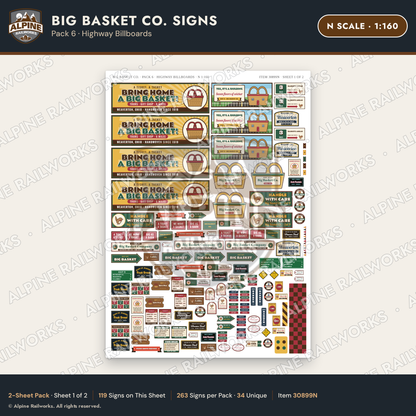 Alpine Railworks 30899N N Scale Roadside Signs - Basket Building