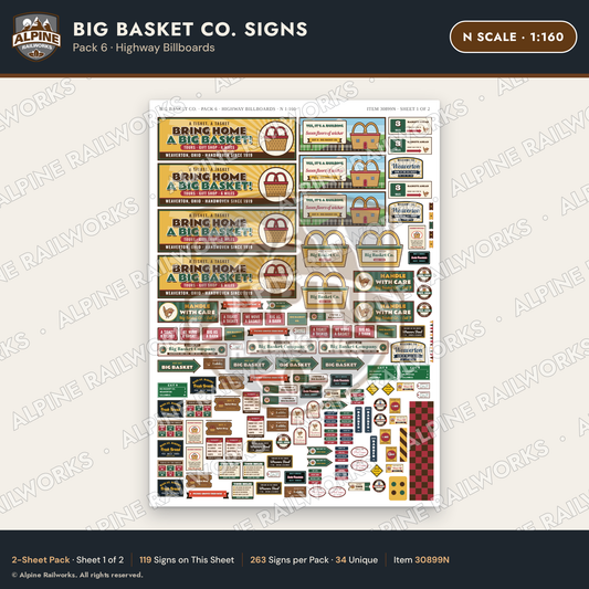 Alpine Railworks 30899N N Scale Roadside Signs - Basket Building