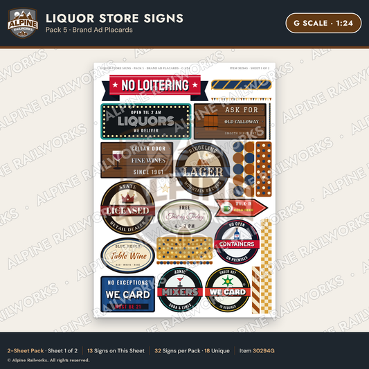 Alpine Railworks 30294G G Scale Liquor Store Signs - Brand Ad Placards