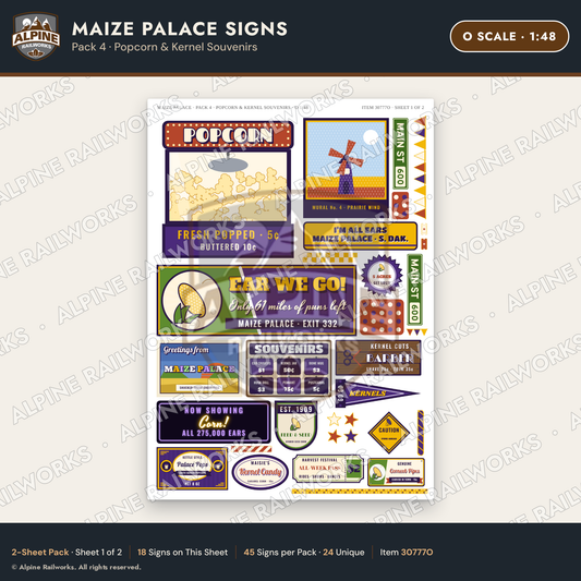 Alpine Railworks 30777O O Scale Roadside Signs - Corn Palace