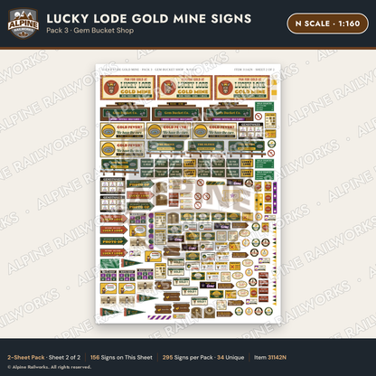 Alpine Railworks 31142N N Scale Roadside Signs - Gold Panning Mine
