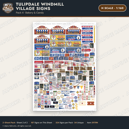 Alpine Railworks 31179N N Scale Roadside Signs - Windmill Village
