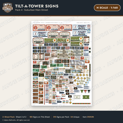Alpine Railworks 31053N N Scale Roadside Signs - Leaning Tower
