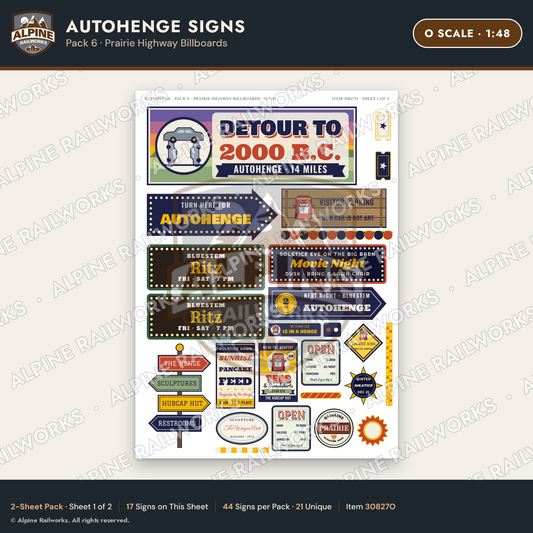 Alpine Railworks 30827O O Scale Roadside Attraction Signs - Car Henge