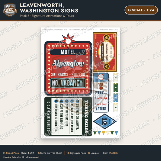 Alpine Railworks 31438G G Scale Leavenworth WA Signs - Attractions