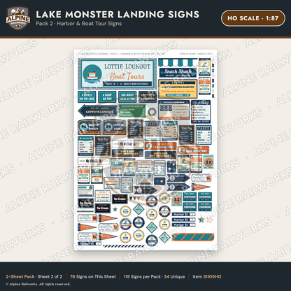 Alpine Railworks 31105HO HO Scale Roadside Signs - Lake Monster
