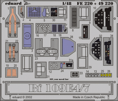 Eduard FE220 1/48 Bf 109E-4/7 for TAMIYA Photo Etch Detail Set