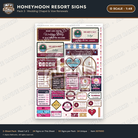 Alpine Railworks 30700O O Scale Honeymoon Resort Signs