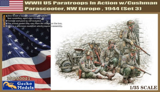 Gecko Models 350043 1/35 WWII US Paratroops in Action (3) w/Cushman Parascooter