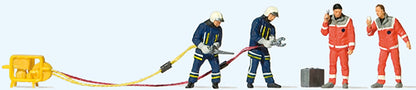 Preiser 10625 HO Scale Firemen Rescue 4 Figures w/Shears & Spreaders