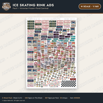 Alpine Railworks 30062N N Scale Ice Skating Rink Ads
