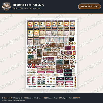 Alpine Railworks 30272HO HO Scale Bordello Signs