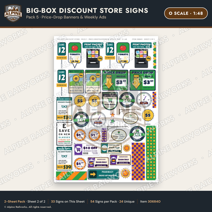 Alpine Railworks 30684O O Scale Big-Box Discount Store Signs