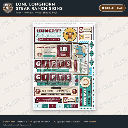 Alpine Railworks 30765O O Scale Roadside Signs - Big Steakhouse