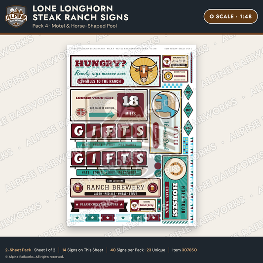 Alpine Railworks 30765O O Scale Roadside Signs - Big Steakhouse