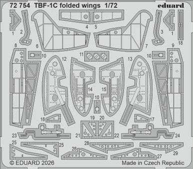 Eduard 72754 1/72 Photo Etch TBF-1C Folded Wings for HOBBY BOSS
