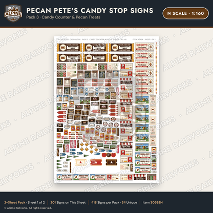 Alpine Railworks 30592N N Scale Roadside Signs - Pecan Candy Stop
