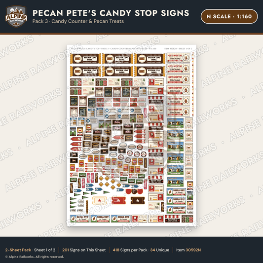 Alpine Railworks 30592N N Scale Roadside Signs - Pecan Candy Stop