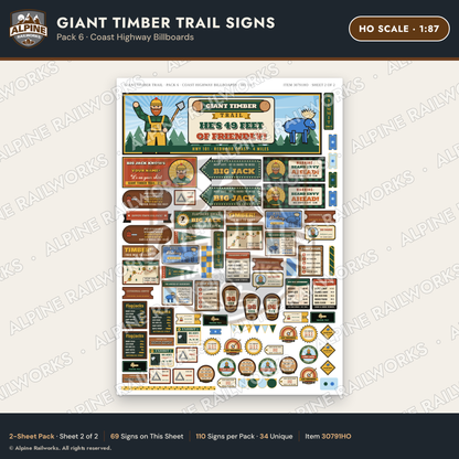 Alpine Railworks 30791HO HO Scale Roadside Signs - Lumberjack Redwoods