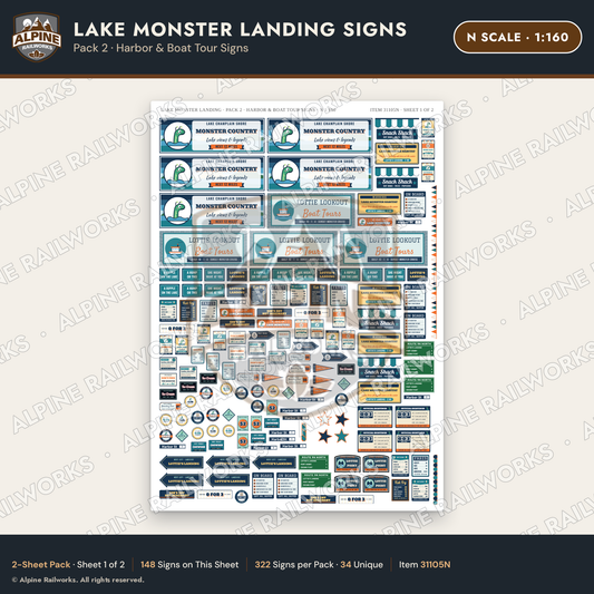 Alpine Railworks 31105N N Scale Roadside Signs - Lake Monster