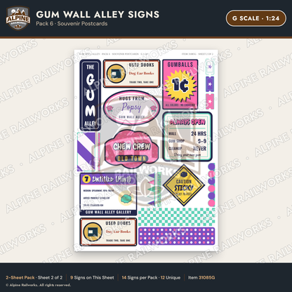 Alpine Railworks 31085G G Scale Roadside Signs - Bubblegum Alley