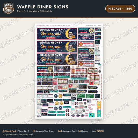 Alpine Railworks 31210N N Scale Waffle Diner Signs - Billboards