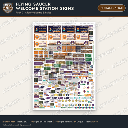 Alpine Railworks 31087N N Scale Roadside Signs - UFO Welcome Center