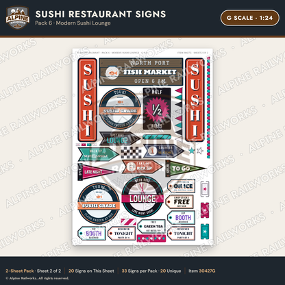 Alpine Railworks 30427G G Scale Sushi Restaurant Signs