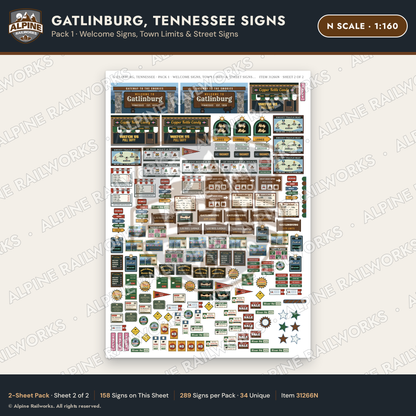 Alpine Railworks 31266N N Scale Gatlinburg TN Signs - Welcome Signs
