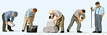 Preiser 10669 HO Scale Working at the Quarrystone Wall pkg(5)