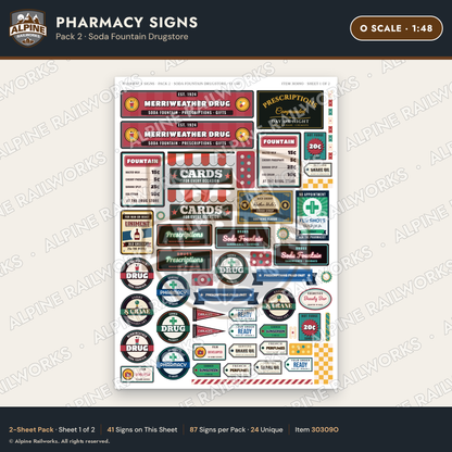 Alpine Railworks 30309O O Scale Pharmacy Signs