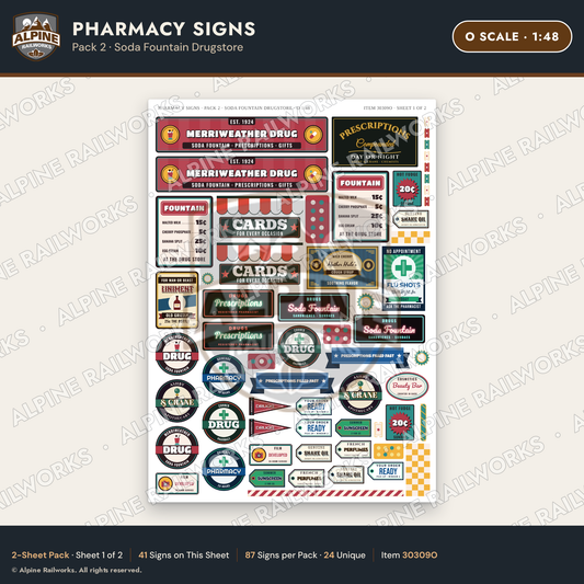 Alpine Railworks 30309O O Scale Pharmacy Signs