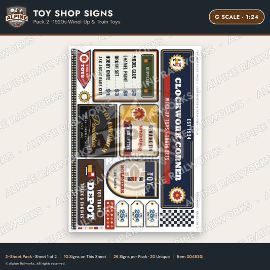 Alpine Railworks 30483G G Scale Toy Shop Signs - 1920s Wind-Up