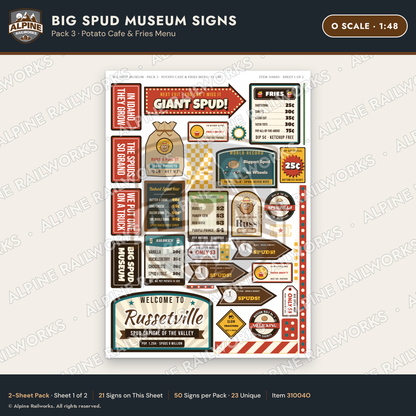 Alpine Railworks 31004O O Scale Roadside Signs - Potato Museum