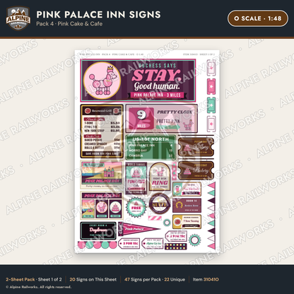 Alpine Railworks 31041O O Scale Roadside Signs - Pink Themed Motel